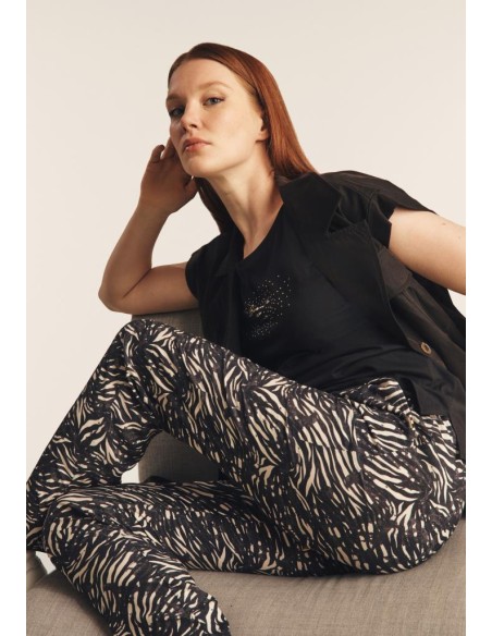 Freddy Pantaloni regular fit in viscosa animalier con gamba dritta S25