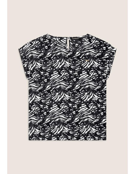 Freddy T-shirt in viscosa animalier con spacchi dotati di zip S25WSLT7