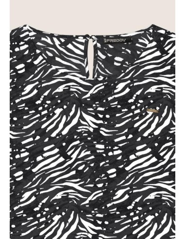 Freddy T-shirt in viscosa animalier con spacchi dotati di zip S25WSLT7
