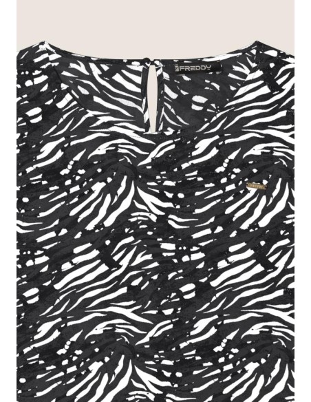 Freddy T-shirt in viscosa animalier con spacchi dotati di zip S25WSLT7