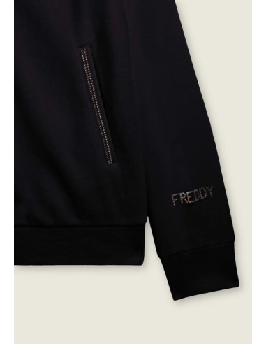 Freddy Felpa collo alto da donna in velluto con zip e logo strass F25W